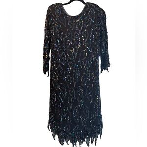 Vintage black sequined dress, size medium